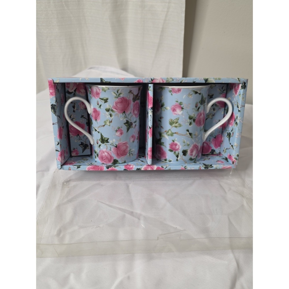 Fine bone china mugs, floral rose pattern, set of 2 with gift box - Picture 4 of 5